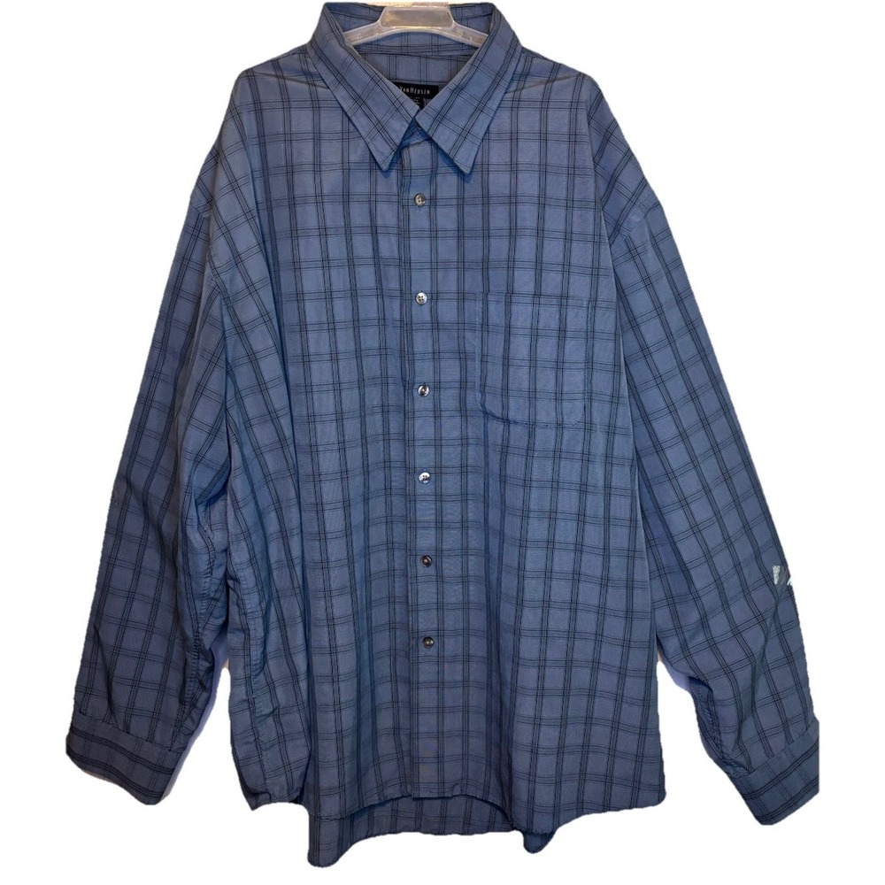 Van Heusen Long sleeve button down dress shirt Mens 2XL Neck 18 Gray Black Plaid